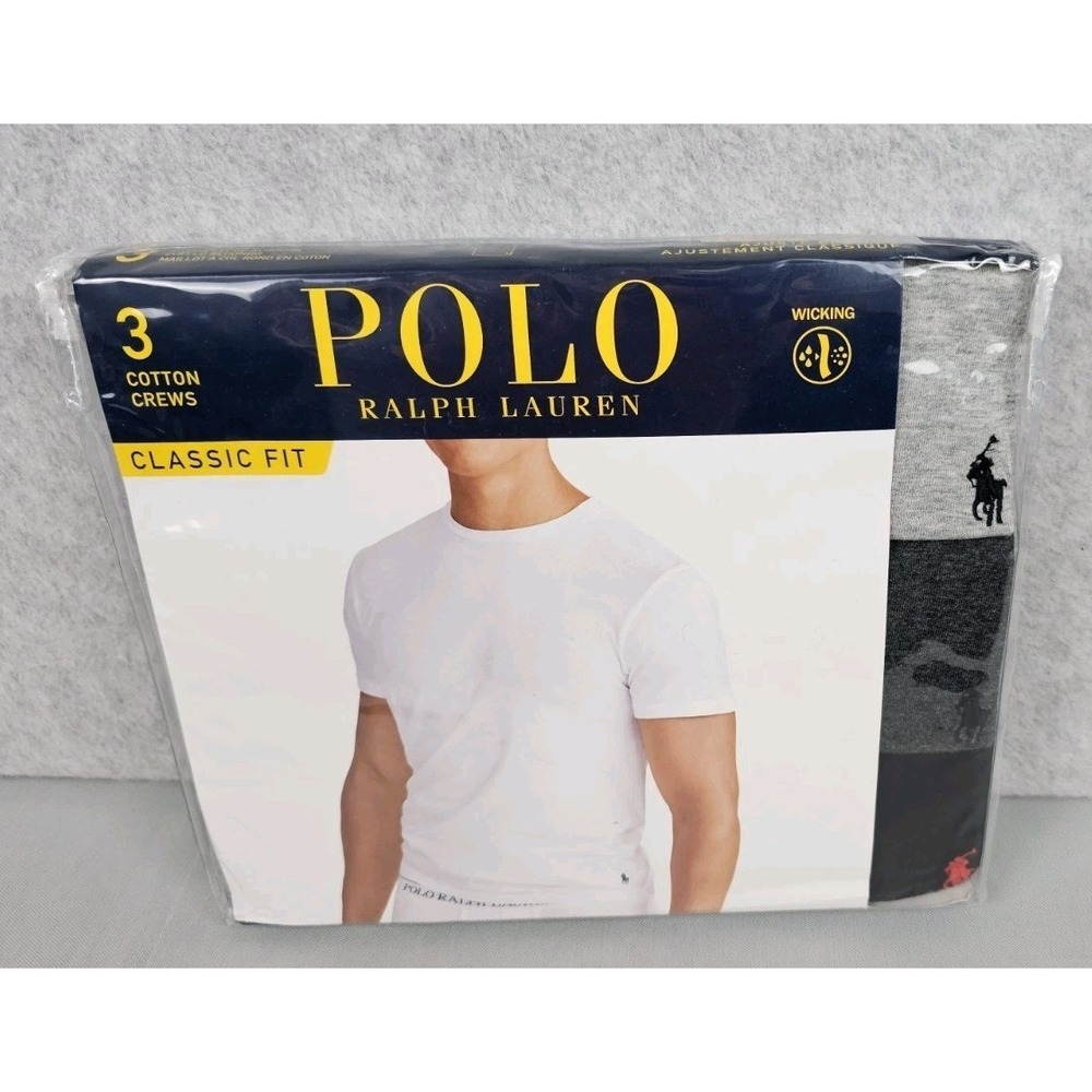 Mens Polo Ralph Lauren Classic Crew T-Shirts 3 Pack Sz Med Gray-Charcoal-Black